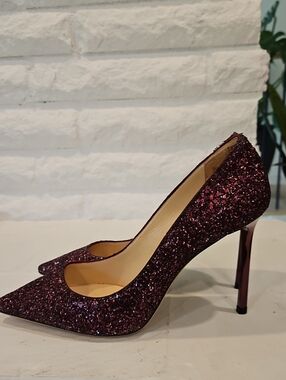 Jimmy Choo Plum Glitter High Heel Pumps Pointed Toe